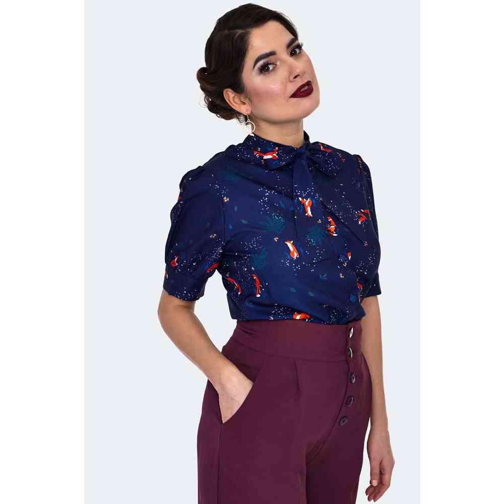 Voodoo Vixen - Fox Print Bluse - Blau